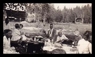 Group including Mr. and Mrs. Cheesman, Mrs. Bond and Mr. Gleed at Shuswap Falls picnic