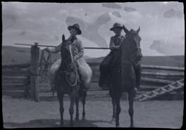 Connie O'Keefe with his friend, Roddy, and two horses