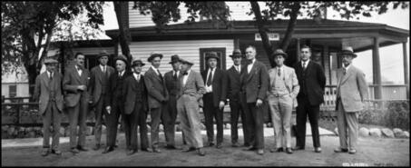 Nelson Club and members of Travellers' Association possibly outside 412 Falls Street, Nelson