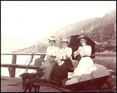 Ella Ogben, Miss Rothwell and a Spokane girl on the ferry at Trail