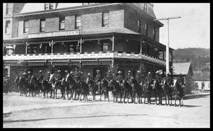 Members of B.C. Horse in front of the King Edward Hotel, Enderby