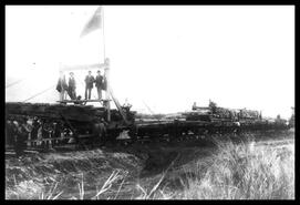 Railroad crew laying track for the Shuswap and Okanagan railway line