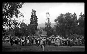 Crowd attending Princess Margaret's dedication of the floral clock in Polson Park
