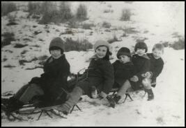 Five children on a sled