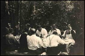 Unidentified group of men at picnic