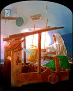 Doukhobor woman working at a loom, Castlegar, B.C.