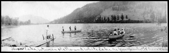 Horn Lake, between Olalla & White Lakes, Mr, Green family, Mrs. J.R. Brown & children