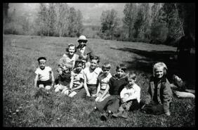 Knox United Church Sunday School group at the little meadow at Clough Ranch