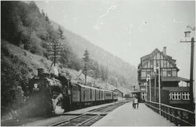 Train passing through at the Sicamous station at the C.P.R Hotel Sicamous