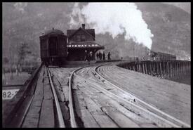 Train entering Kootenay Landing near Sirdar, B.C.
