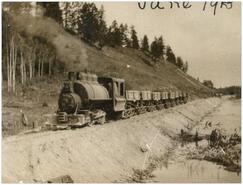 Work train on rail line along the Columbia River