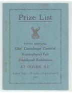 Prize list, fifth annual Elks’ Cantelope Carnival horticulture fair handicraft exhibition, Oliver B.C.
