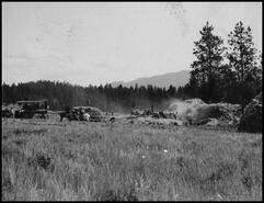 Threshing crew and machinery on the B.F. Young Ranch