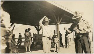 Scout Master Capt. Bowen and others at Naramata wharf(?)