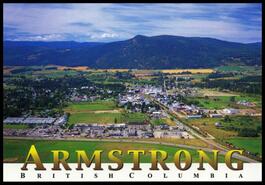 Postcard with aerial view of Armstrong