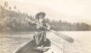 Kate Constable in canoe near Creston (1916)