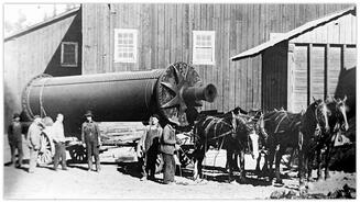 Hauling a tube mill to the Hedley Gold Mine Co stamp mill