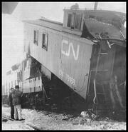 C.P.R. freight train and C.N.R. train pile-up in Armstrong