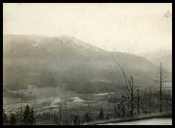 Slocan Valley from Goat Creek flume showing Lingle & Johnson sawmill and lumber yard and the river