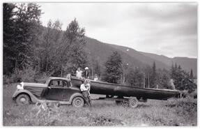 Bill Cormack family with a boat on a trailer, ca. 1949