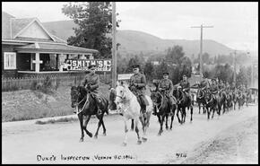 Duke of Connaught and his accompanying military entourage riding on 32 St., Vernon