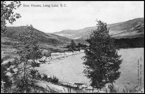 Postcard showing the boathouses on Long (Kalamalka) Lake