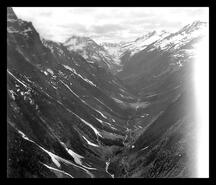 Aerial view of Rogers Pass before the highway was put through