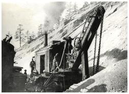Steam shovel in operation during construction of Kettle Valley Rail line
