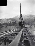 Close-up view of crane during construction of Trail bridge