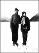 Wilfred and Isobel Simard skating on Mabel Lake