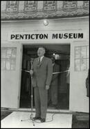 [Alderman Frank Eraut speaking at opening of Penticton Museum]