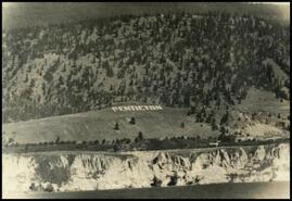 [Aerial view of the 'Penticton' sign]