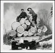 M. Murukami and W. Bertram on logging truck at Slocan